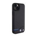 BMW Leather Carbon Blue Line - Case for iPhone 15 Plus (black)