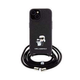 Karl Lagerfeld Crossbody Saffiano Metal Pin Karl & Choupette - Case for iPhone 15 Plus (Black)