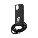 Karl Lagerfeld Crossbody Saffiano Metal Pin Karl & Choupette - Case for iPhone 15 Plus (Black)