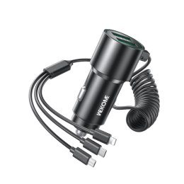 WEKOME WP-C44 Pop Digital Series - Car charger with integrated 3-in-1 USB-C / Lightning / Micro USB + 2x USB-A 33W cable (Black)