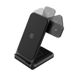 Crong PowerSpot Pivot Stand - 3-in-1 wireless charger for Samsung & Android, Galaxy Watch and TWS headphones (black)