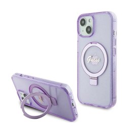 Guess Ring Stand Script Glitter MagSafe - iPhone 15 Case (Purple)