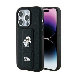 Karl Lagerfeld Gripstand Saffiano Karl & Choupette Pins - iPhone 13 Pro Max Case (Black)
