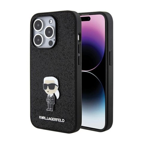 Karl Lagerfeld Fixed Glitter Ikonik Logo Metal Pin - iPhone 15 Pro Max Case (Black)