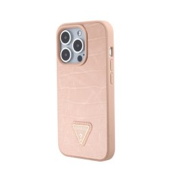 Guess Croco Triangle Metal Logo - Case for iPhone 15 Pro (Pink)