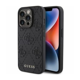 Guess Leather 4G Stamped - Case for iPhone 15 Pro Max (Black)