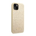 Guess Glitter Flakes Metal Logo Case - Case for iPhone 14 (Gold)