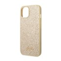 Guess Glitter Flakes Metal Logo Case - Case for iPhone 14 (Gold)