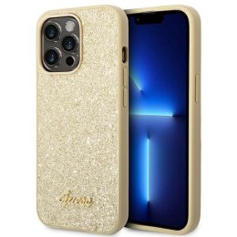 Guess Glitter Flakes Metal Logo Case - Case for iPhone 14 Pro Max (Gold)