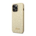 Guess Glitter Flakes Metal Logo Case - Case for iPhone 14 Pro Max (Gold)