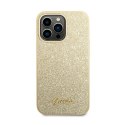 Guess Glitter Flakes Metal Logo Case - Case for iPhone 14 Pro Max (Gold)