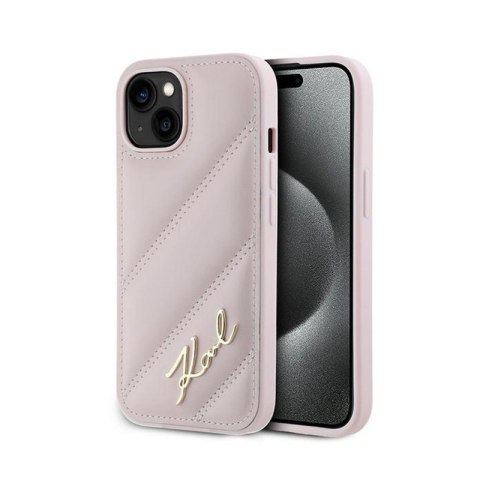 Karl Lagerfeld Diagonal Quilted Script - Case for iPhone 15 / 14 / 13 (Pink)