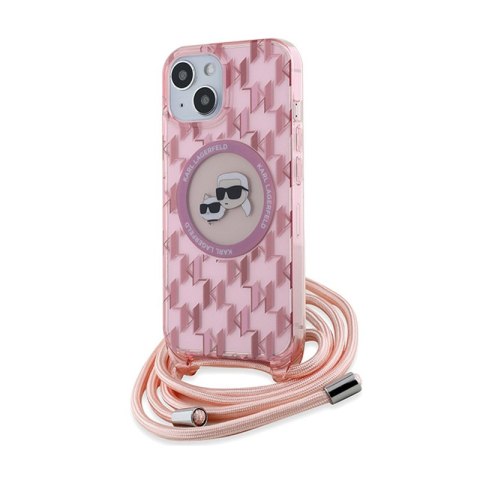 Karl Lagerfeld IML Crossbody Monogram Karl & Choupette Head MagSafe - Case for iPhone 15 / 14 / 13 (Pink)