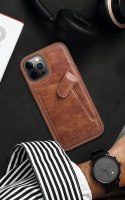 Nillkin Aoge Leather Case elastyczne pancerne etui z prawdziwej skóry z kieszonką iPhone 12 mini brązowy