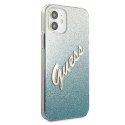 Etui Guess Glitter Gradient Script na iPhone 12 mini - niebieskie