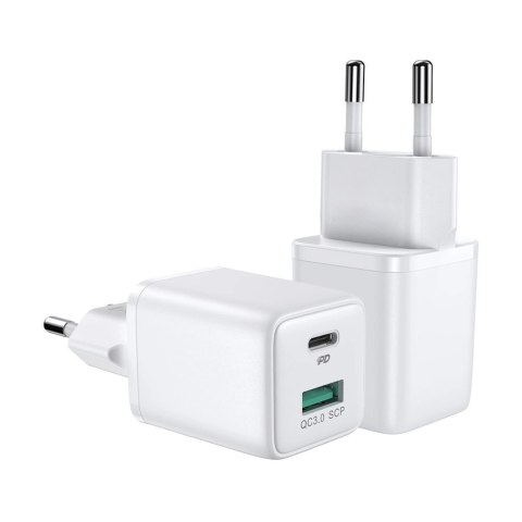 Joyroom ładowarka sieciowa (wtyczka EU) USB / USB Typ C 30W Power Delivery QuickCharge 3.0 AFC FCP biała (L-QP303)