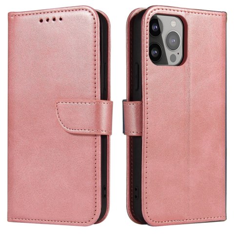 Magnet Case elegancki futerał etui pokrowiec z klapką i funkcją podstawki iPhone 13 Pro różowy