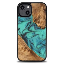 Etui Bewood Unique Turquoise z drewna i żywicy na iPhone 15 Plus - turkusowo-czarne