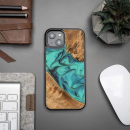 Etui Bewood Unique Turquoise z drewna i żywicy na iPhone 15 Plus - turkusowo-czarne