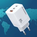 Ładowarka sieciowa GaN Wozinsky CGWCW 65W USB-A / 2 x USB-C - biała