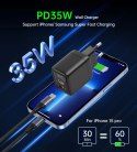 Ładowarka sieciowa Choetech PD6052 USB-C USB-A PD 35W GaN z wyświetlaczem - czarna