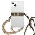 Etui Guess 4G Brown Strap Gold Chain na iPhone 13 mini - przezroczyste