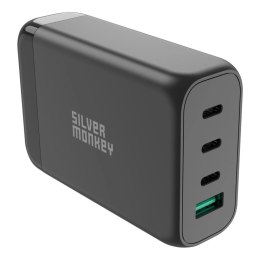 Ładowarka GaN Silver Monkey SMA151 130W 3xUSB-C PD USB-A QC 3.0 z odłączanym kablem zasilającym - czarna