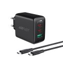 Acefast 2w1 ładowarka sieciowa 2x USB-C / USB-A 65W, PD, QC 3.0, AFC, FCP (zestaw z kablem USB-C 1.2m) czarny (A13 black)