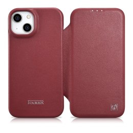 ICarer CE Premium Leather Folio Case skórzane etui iPhone 14 z klapką magnetyczne MagSafe czerwony (WMI14220713-RD)