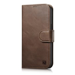 ICarer Oil Wax Wallet Case 2in1 etui iPhone 14 Plus skórzany pokrowiec z klapką Anti-RFID brązowy (WMI14220723-BN)