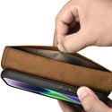 ICarer Oil Wax Wallet Case 2in1 etui iPhone 14 Plus skórzany pokrowiec z klapką Anti-RFID brązowy (WMI14220723-TN)