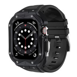 Kingxbar CYF140 2w1 pancerne etui Apple Watch SE, 6, 5, 4 (44 mm) ze stali nierdzewnej z paskiem czarne