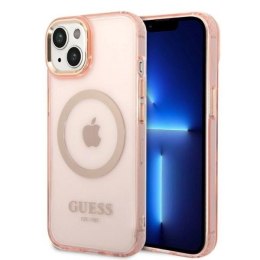 Etui Guess Gold Outline Translucent MagSafe na iPhone 14 Plus - różowe