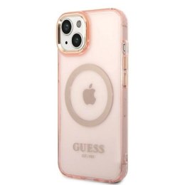 Etui Guess Gold Outline Translucent MagSafe na iPhone 14 Plus - różowe