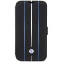 Etui BMW Leather Stamp Blue Lines na iPhone 14 Pro - czarne