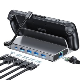 HUB Choetech M52 do Steam Deck USB-C - USB-C PD/USB-A/HDMI/RJ45 - szary