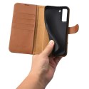 ICarer Haitang Leather Wallet Case skórzane etui do Samsung Galaxy S22+ (S22 Plus) portfel obudowa pokrowiec brązowy (AKSM05BN)