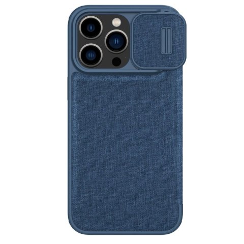 Nillkin Qin Cloth Pro Case etui do iPhone 14 Pro Max osłona na aparat kabura pokrowiec obudowa z klapką niebieski