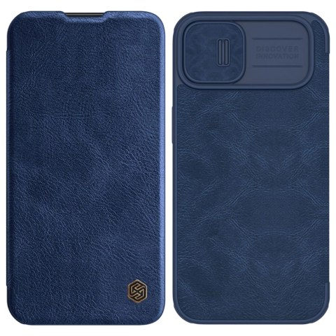 Nillkin Qin Leather Pro Case etui iPhone 14 Plus osłona na aparat kabura pokrowiec obudowa z klapką niebieski