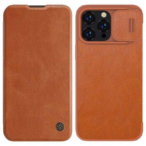 Nillkin Qin Leather Pro Case etui iPhone 14 Pro Max osłona na aparat kabura pokrowiec obudowa z klapką brązowy