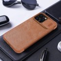 Nillkin Qin Leather Pro Case etui iPhone 14 Pro Max osłona na aparat kabura pokrowiec obudowa z klapką brązowy