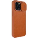 Nillkin Qin Leather Pro Case etui iPhone 14 Pro osłona na aparat kabura pokrowiec obudowa z klapką brązowy