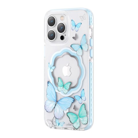 Kingxbar Butterfly Series magnetyczne etui iPhone 14 Pro MagSafe etui z motylami niebieskie