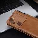 Skórzane etui z klapką i osłoną aparatu do Samsung Galaxy Z Fold 5 Nillkin Qin Leather Pro - brązowy