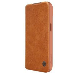 Skórzane etui z klapką osłoną aparatu do iPhone 15 Plus Nillkin Qin Pro Leather - brązowe