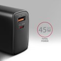 ACU-PQ45 Ładowarka sieciowa 2-port QC3.0,4.0/AFC/FCP/PPS/Apple + PD type-C, 45W, Czarna