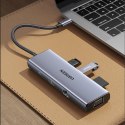 Adapter Ugreen CM498 15600 USB-C - 3x USB-A 3.0 / HDMI / VGA / RJ45 / czytnik kart SD / TF / USB-C PD - szary