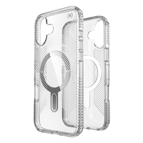 Speck Presidio Perfect-Clear Grip ClickLock & MagSafe - Case for iPhone 16 Plus (Clear / Chrome Finish / Serene Silver)