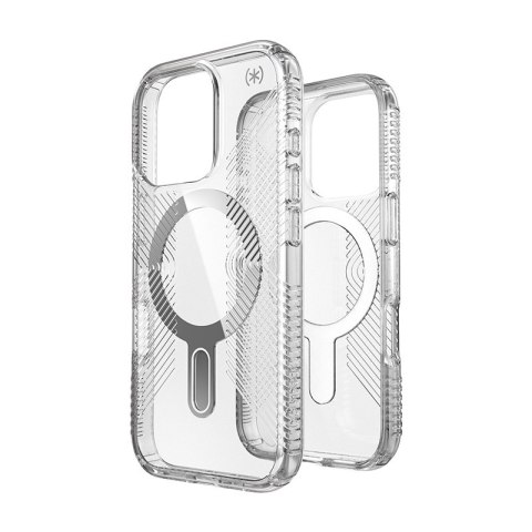 Speck Presidio Perfect-Clear Grip ClickLock & MagSafe - Case for iPhone 16 Pro (Clear / Chrome Finish / Serene Silver)