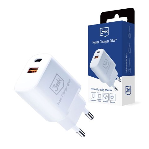 3mk Hyper Charger - USB-A QC 3.0 + USB-C PD 20W mains charger (White)